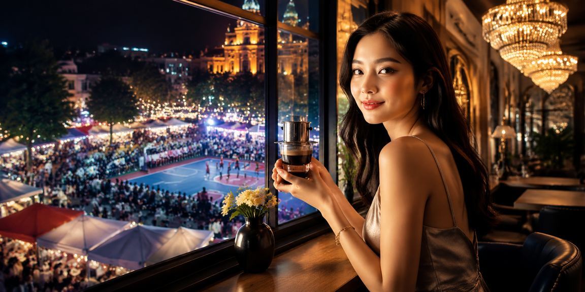 Người chơi vtc10 tại Hà Nội theo dõi kèo bóng rổ và uống cà phê buổi sáng