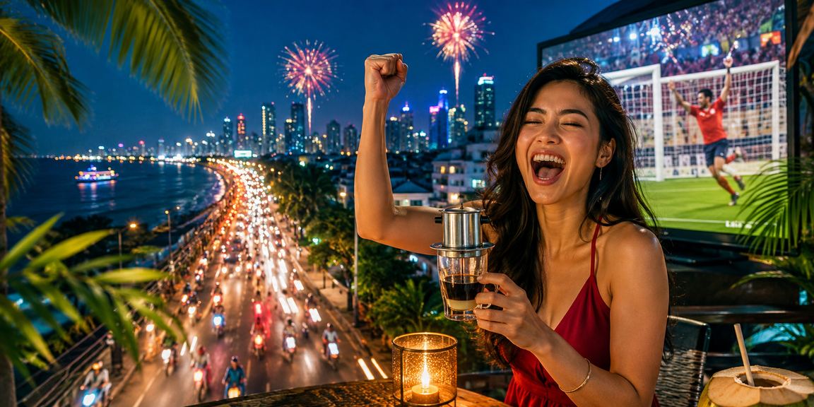 Người dùng TP.HCM thư giãn tại quán cà phê với ứng dụng giải trí casino trên điện thoại