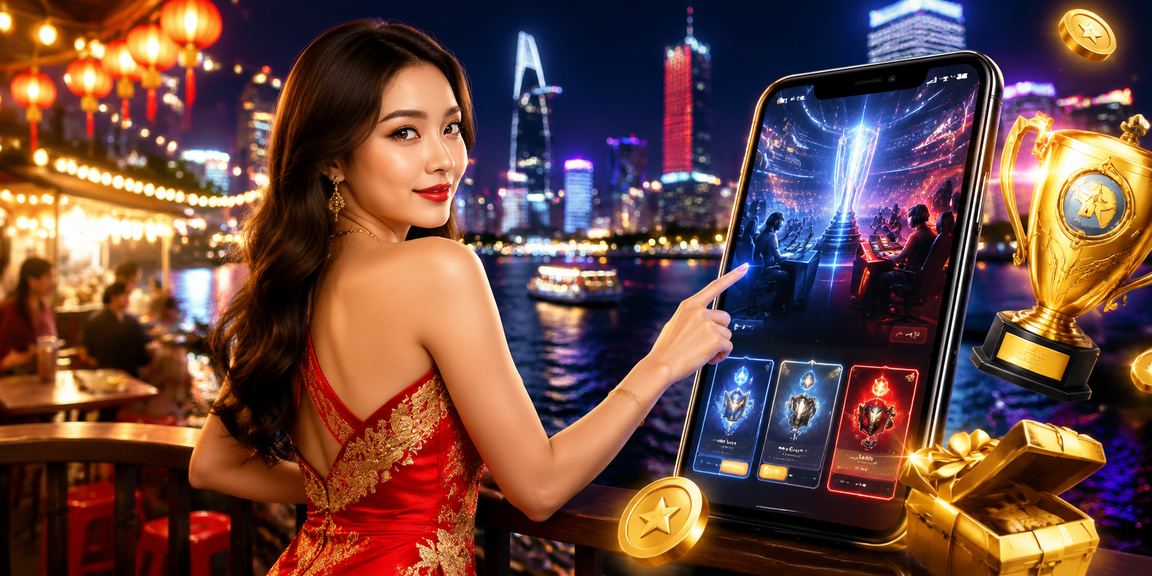 Người dùng TP.HCM xem và đặt cược esports tại chợ đêm với điện thoại trong tay